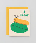 1 today kids birthday card with a caterpillar eating a leaf