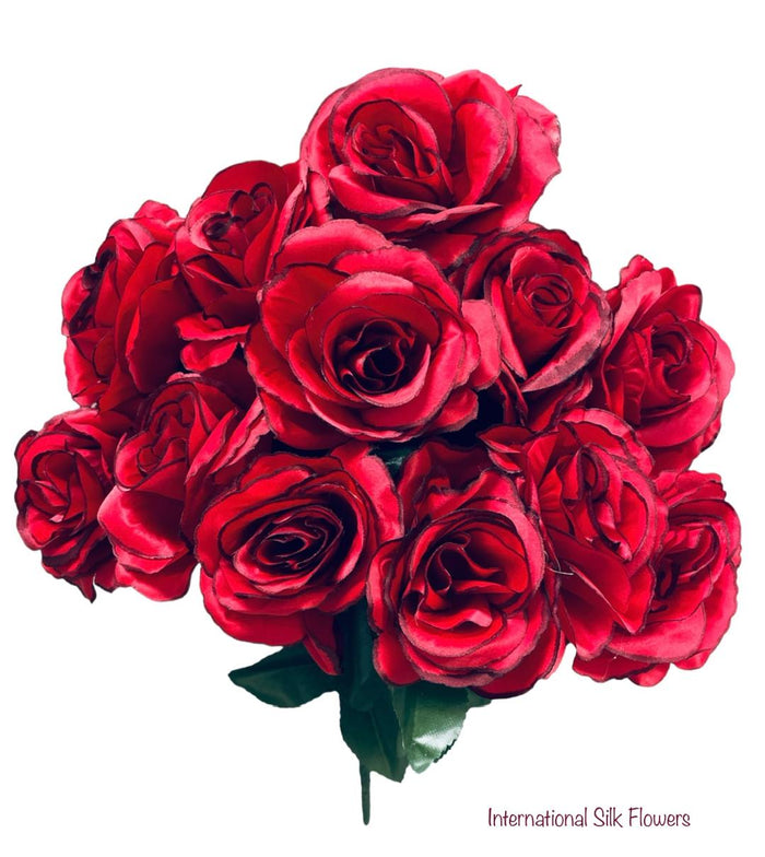 17" Satin Open Rose Bush ( INT398-# 26 Red Black )