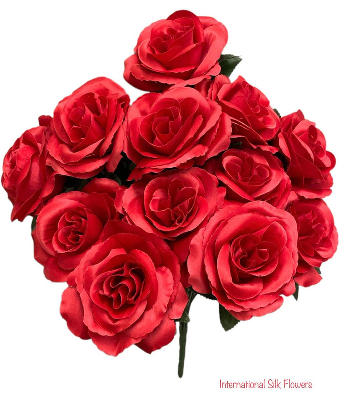 17" Satin Open Rose Bush ( INT398-#2 Red )
