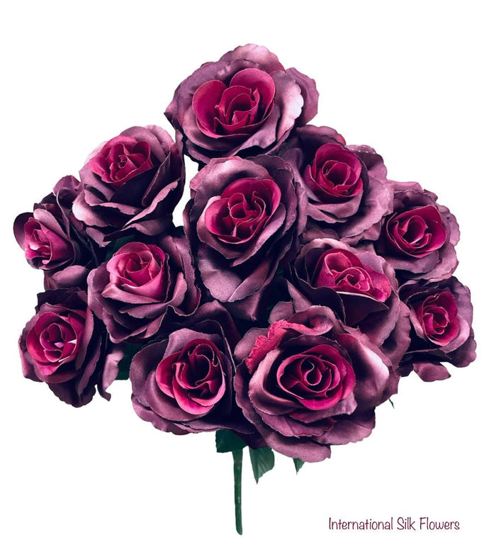 17" Satin Open Rose Bush ( INT398-#3 Burgundy )