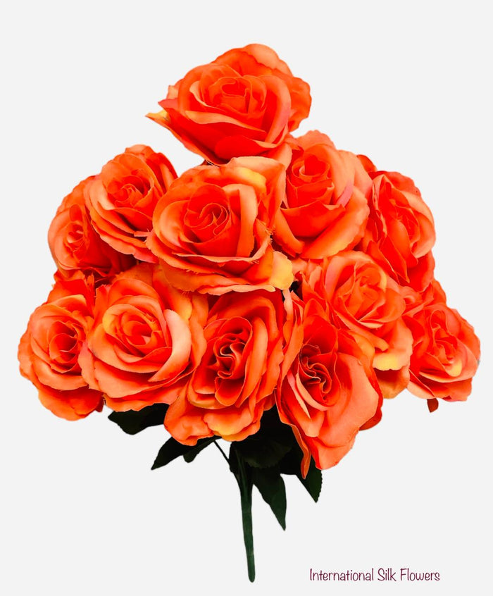 17" Satin Open Rose Bush ( INT398-#4 Orange )