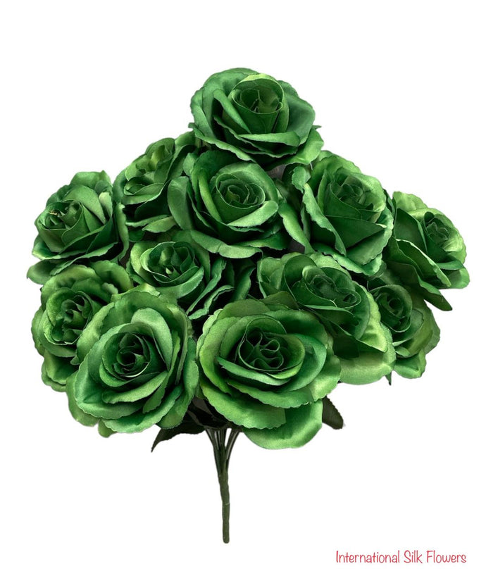 17" Satin Open Rose Bush ( INT398-#40 Emerald )