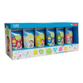 A boxed 6-piece set of Boti 2.3oz Natural Face and Finger Paints, each bottle with a child’s face and colorful designs, showcased in blue packaging with playful graphics and paint splatters.