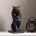 53007-BK - 14.5" H Black Sitting Lion W/ Gold Crown Resin Statue Statue Home Decor Living Room Display