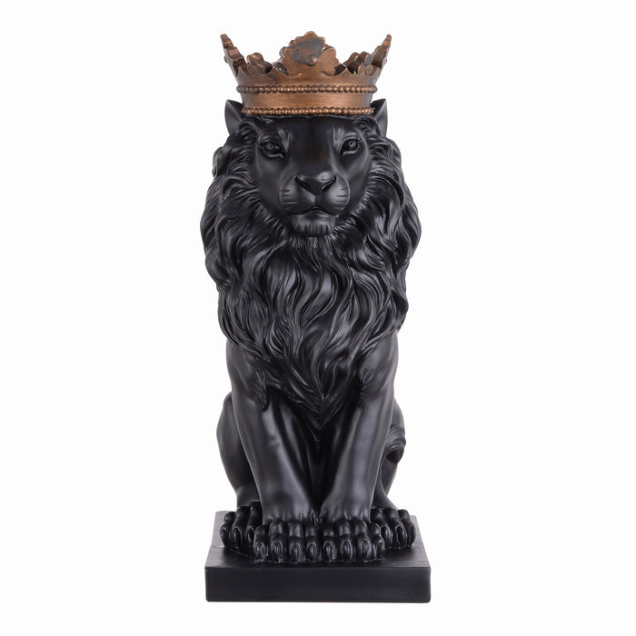53007-BK - 14.5" H Black Sitting Lion W/ Gold Crown Resin Statue Statue Home Decor Living Room Display Hi-Line Gift Ltd.