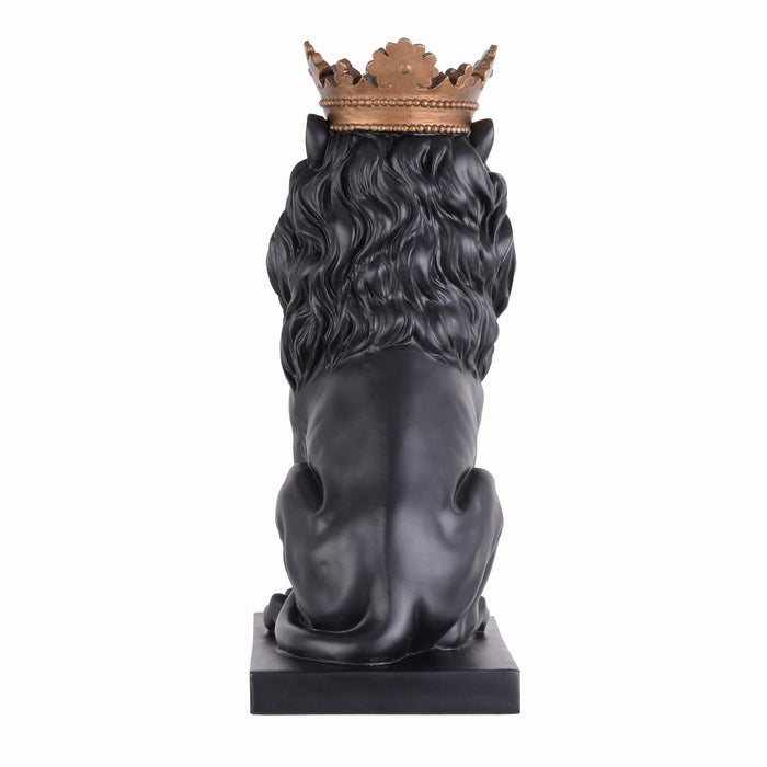 53007-BK - 14.5" H Black Sitting Lion W/ Gold Crown Resin Statue Statue Home Decor Living Room Display Hi-Line Gift Ltd.