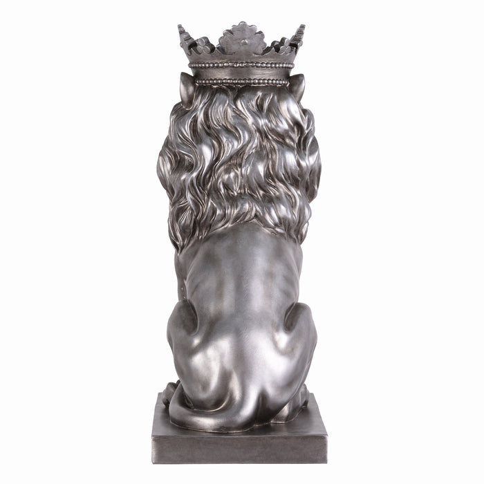 53007-SL - 14.5" H Sitting Lion W/Crown Silver Color Resin Statue Home Decor Living Room Display Hi-Line Gift Ltd.