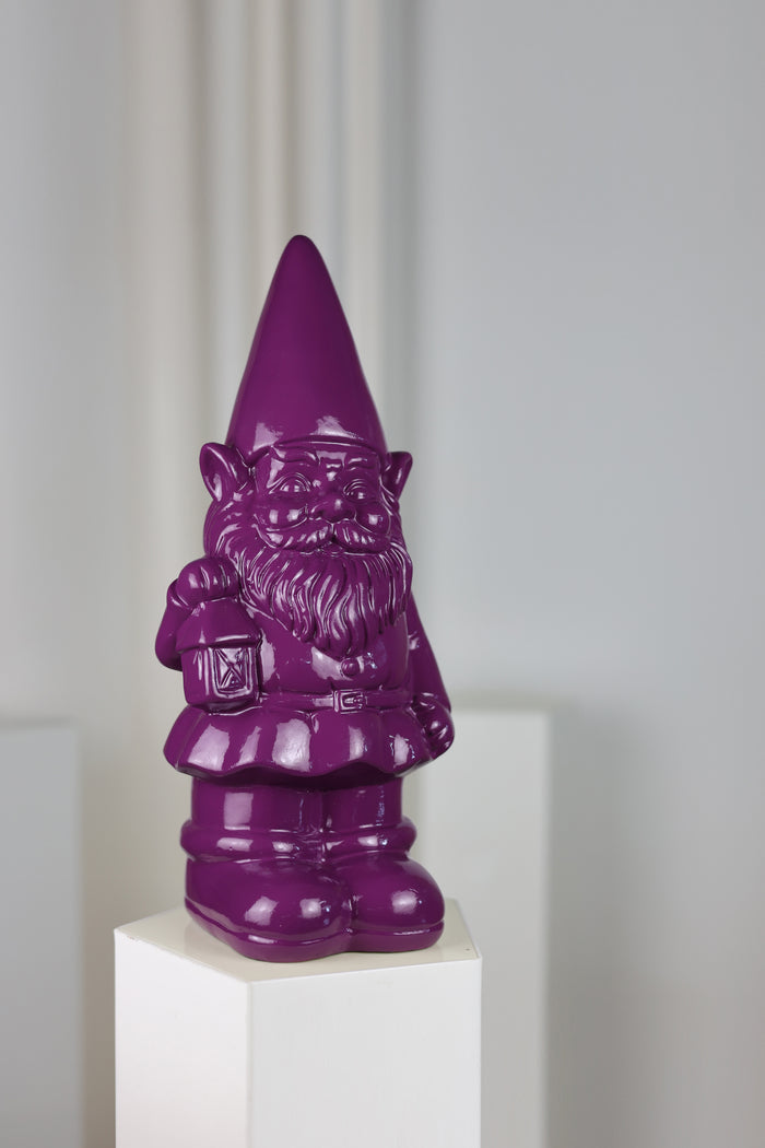75616-09-PP - Garden Gnome Statue Holding Lantern-Purple