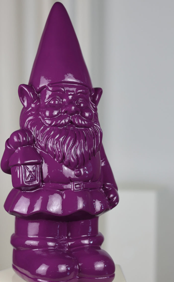 75616-09-PP - Garden Gnome Statue Holding Lantern-Purple