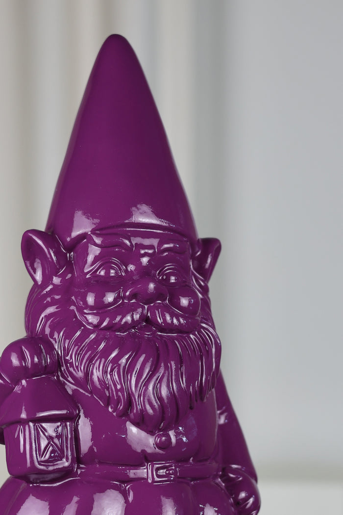 75616-09-PP - Garden Gnome Statue Holding Lantern-Purple