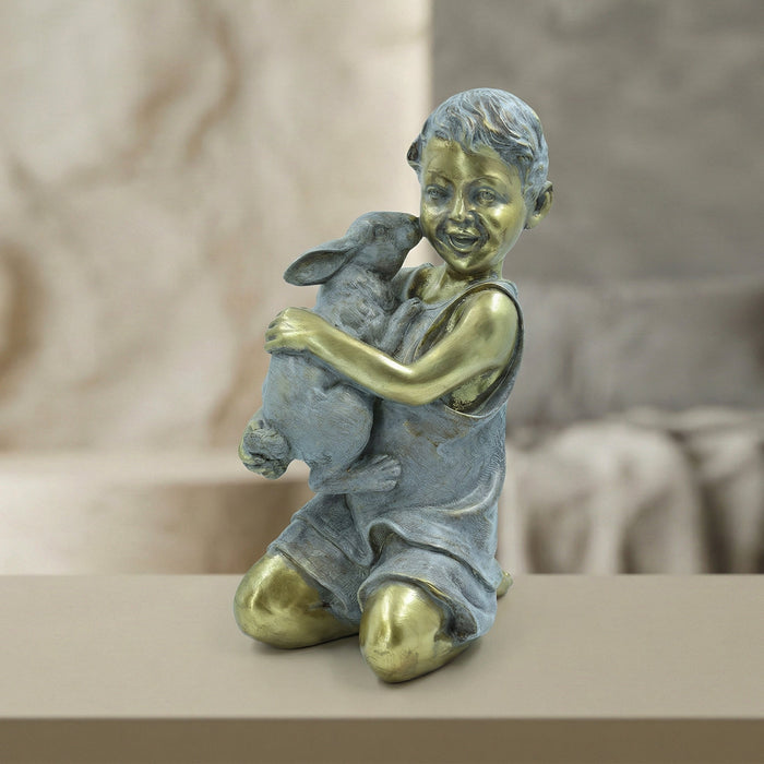 77184-G - Boy with Rabbit Garden Statue Hi-Line Gift Ltd.