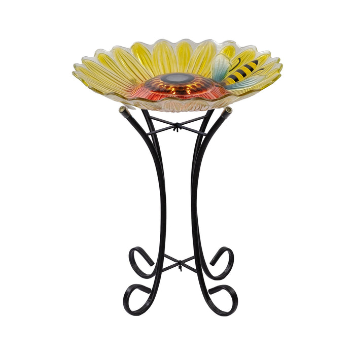 78415-W - Solar Bee Floral Bird Bath Hi-Line Gift Ltd.