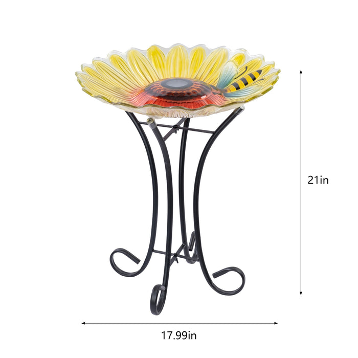 78415-W - Solar Bee Floral Bird Bath Hi-Line Gift Ltd.