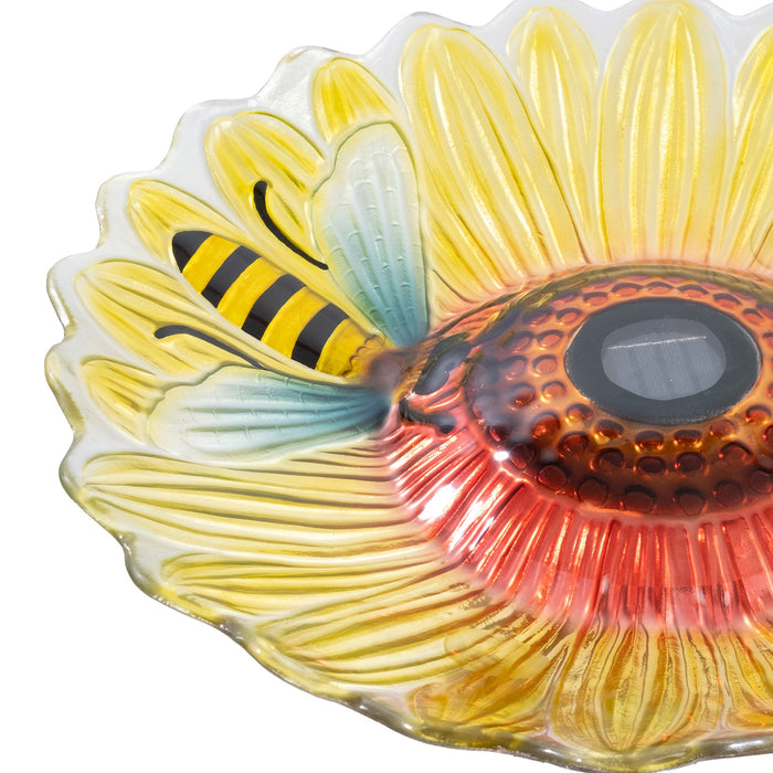 78415-W - Solar Bee Floral Bird Bath Hi-Line Gift Ltd.