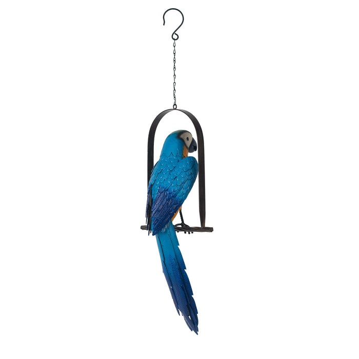 78943-02 - Metal Hanging Blue & Gold Macaw Statue Hi-Line Gift Ltd.