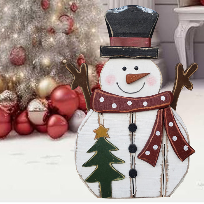 85255-H - 21.5in Wooden Snowman with Tree Christmas Decor Indoor Outdoor Use Hi-Line Gift Ltd.