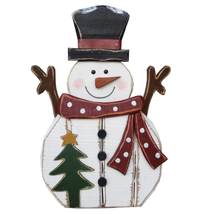 85255-H - 21.5in Wooden Snowman with Tree Christmas Decor Indoor Outdoor Use Hi-Line Gift Ltd.
