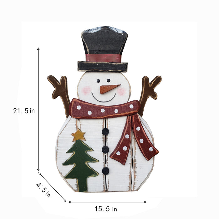 85255-H - 21.5in Wooden Snowman with Tree Christmas Decor Indoor Outdoor Use Hi-Line Gift Ltd.