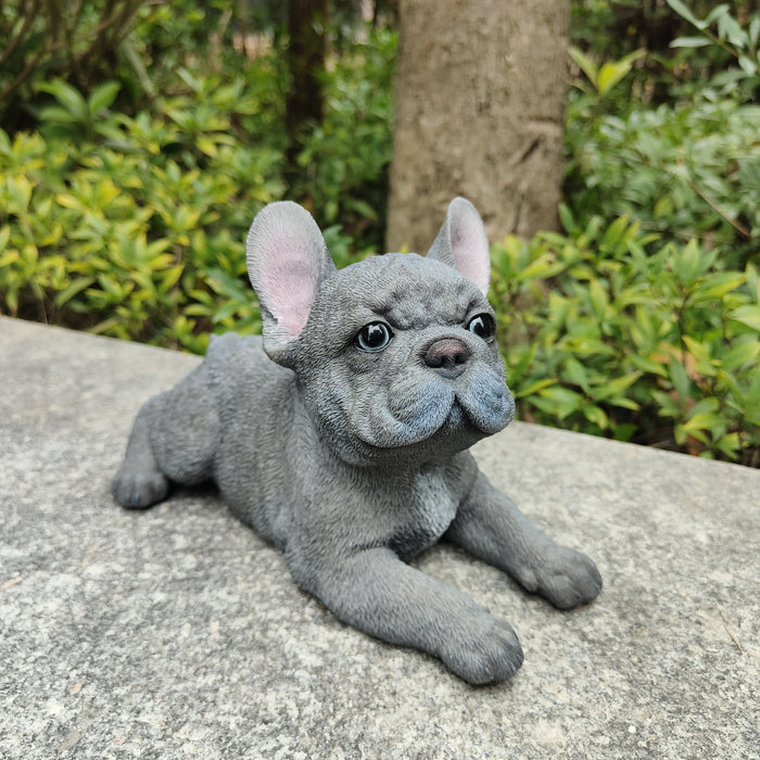 87710-S - Tranquil Blue Hues: Polyresin Lying French Bulldog Figurine in Grey Blue Hi-Line Gift Ltd.