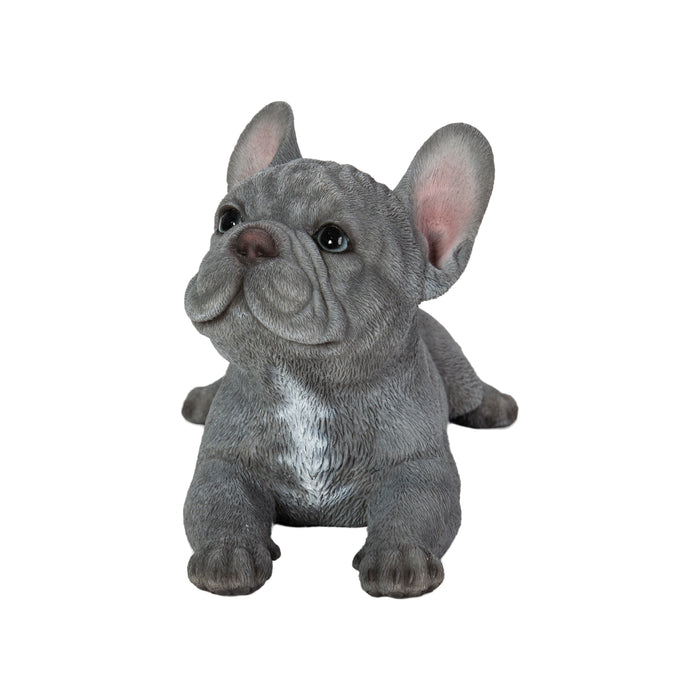 87710-S - Tranquil Blue Hues: Polyresin Lying French Bulldog Figurine in Grey Blue Hi-Line Gift Ltd.