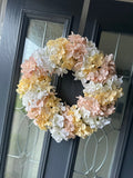Faux Hydrangea Wreath Peach White & Lemon