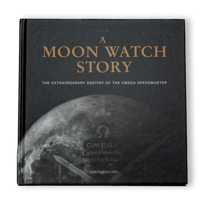 Book cover for A Moon Watch Story featuring a large moon illustration and gold title text