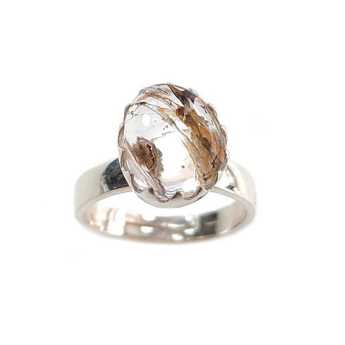 Amethyst Plain Silver Ring: 4.57gms Natural Untreated Super Seven Amethyst Fancy Shape Plain 925 Sterling Silver Bezel Set Adjustable Ring