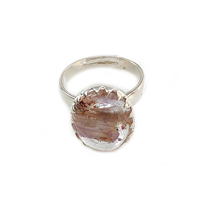 Amethyst Plain Silver Ring: 5.39gms Natural Untreated Super Seven Amethyst Oval Shape Plain 925 Sterling Silver Bezel Set Adjustable Ring