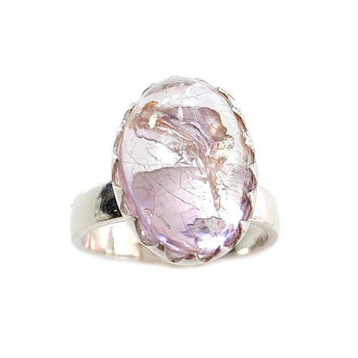 Amethyst Plain Silver Ring: 5.47gms Natural Untreated Super Seven Amethyst Oval Shape Plain 925 Sterling Silver Bezel Set Adjustable Ring