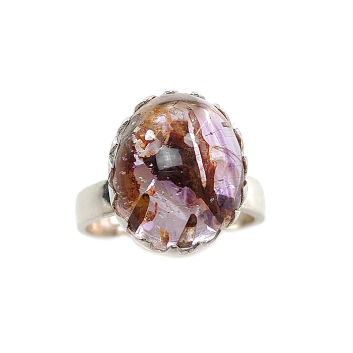 Amethyst Plain Silver Ring: 5.52gms Natural Untreated Super Seven Amethyst Fancy Shape Plain 925 Sterling Silver Bezel Set Adjustable Ring