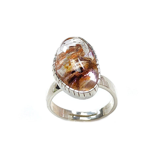 Amethyst Plain Silver Ring: 5.56gms Natural Untreated Super Seven Amethyst Fancy Shape Plain 925 Sterling Silver Bezel Set Adjustable Ring