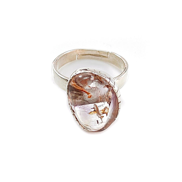 Amethyst Plain Silver Ring: 5.63gms Natural Untreated Super Seven Amethyst Fancy Shape Plain 925 Sterling Silver Bezel Set Adjustable Ring