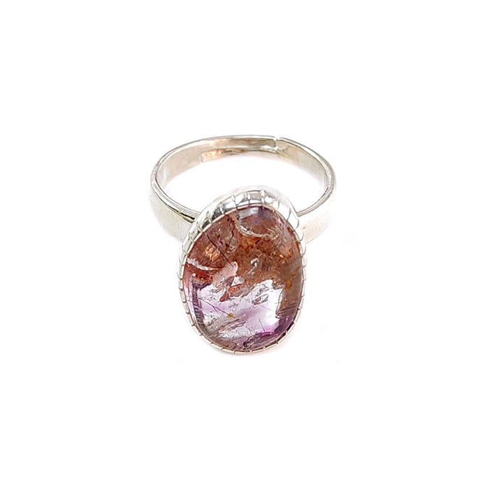 Amethyst Plain Silver Ring: 5.91gms Natural Untreated Super Seven Amethyst Fancy Shape Plain 925 Sterling Silver Bezel Set Adjustable Ring