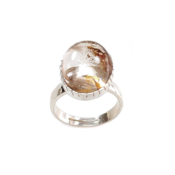 Amethyst Plain Silver Ring: 5.91gms Natural Untreated Super Seven Amethyst Fancy Shape Plain 925 Sterling Silver Bezel Set Adjustable Ring