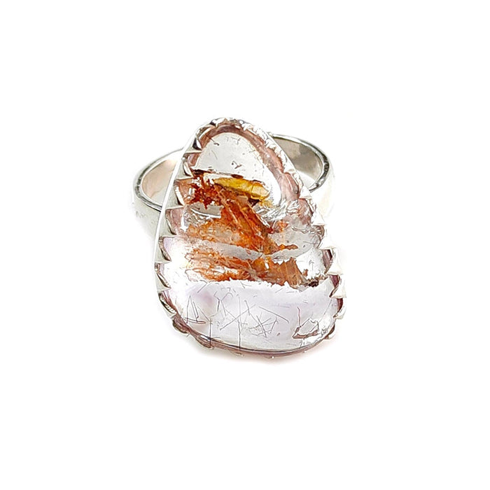 Amethyst Plain Silver Ring: 6.87gms Natural Untreated Super Seven Amethyst Fancy Shape Plain 925 Sterling Silver Bezel Set Adjustable Ring