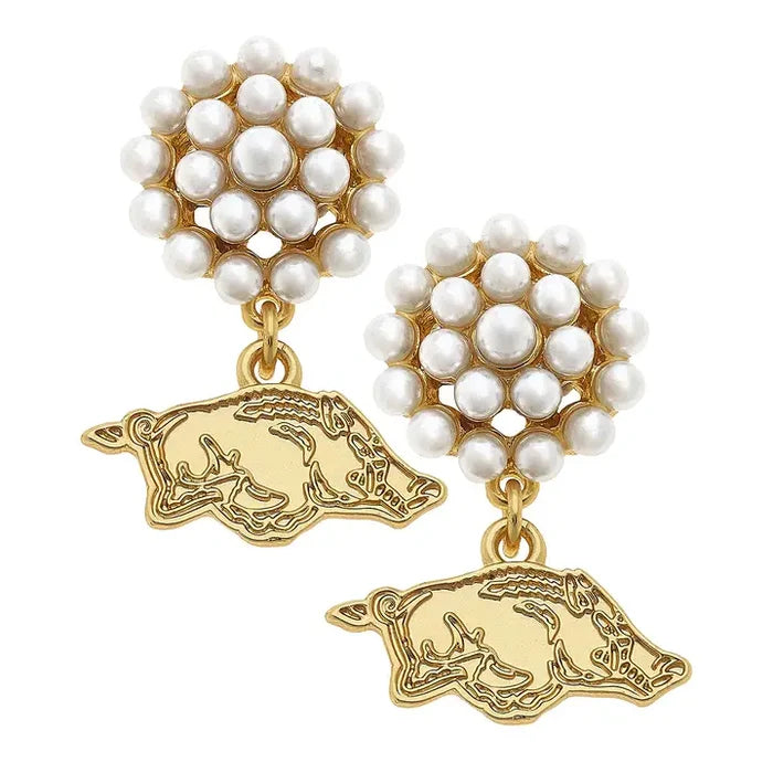Arkansas Razorback Pearl Cluster Earrings
