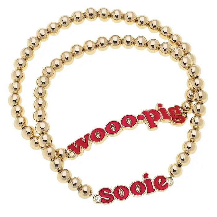 Arkansas Razorback Slogan Ball Bead Set of 2 Bracelets