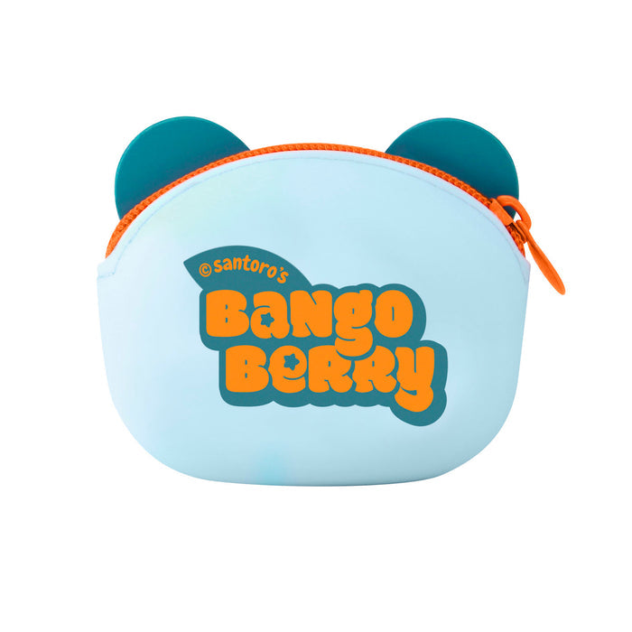 The Bangoberry Pally Panda Pouch by Santoro is a light blue pouch with two teal panda-like ears, an orange zipper, and bold orange and blue “@santoros BANGO BERRY” text—a playful accessory for your bag.