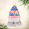 Birthday Bash Bauble Personalized - View of front - Two tier cake ornament in colors of pink, purple, blue, green, and gold waiting to be personalized