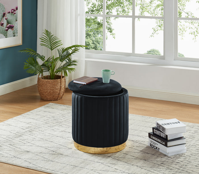 Black Velvet Tufted Storage Ottoman With Golden Base HI-LINE GIFT LTD.