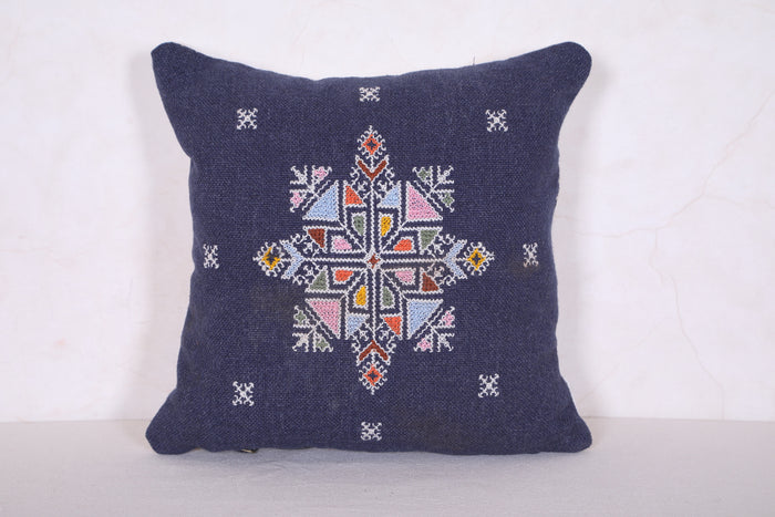 Blue Moroccan pillow 13.3 INCHES X 13.3 INCHES - kilim pillow