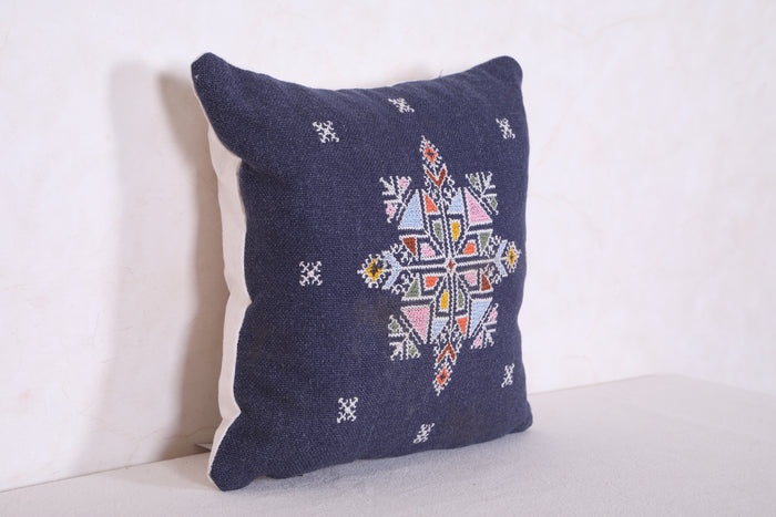 Blue Moroccan pillow 13.3 INCHES X 13.3 INCHES - kilim pillow