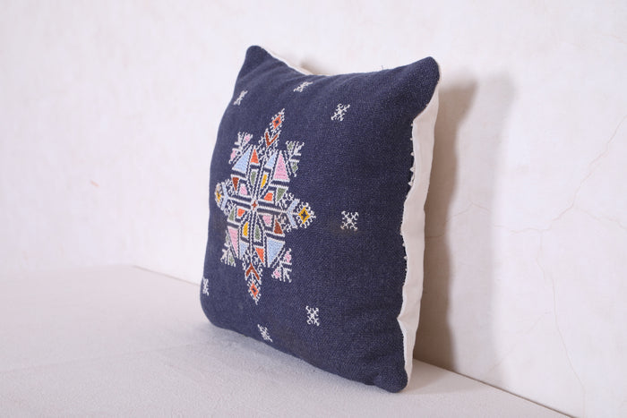 Blue Moroccan pillow 13.3 INCHES X 13.3 INCHES - kilim pillow