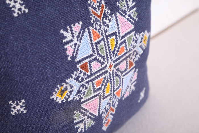 Blue Moroccan pillow 13.3 INCHES X 13.3 INCHES - kilim pillow