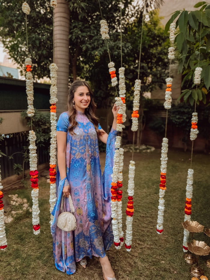 Blue silk dress online shopping