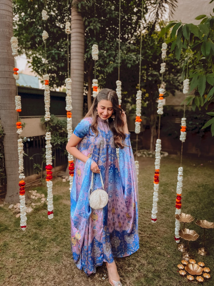 Women's blue silk dress