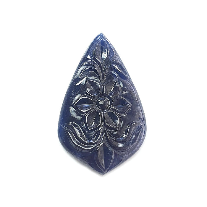 Blue Sapphire Gemstone Carving: 36.00cts Natural Untreated Sapphire Hand Carved Fancy Shape 33.5*20mm 1pc September Birthstone