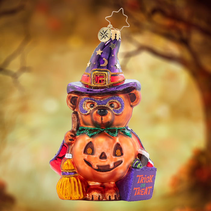 Ornament Description - Boo Bear: This little teddy is doing his best to give you a scare. He shouts "BEWARE", but he's really just a giant cuddly bear.