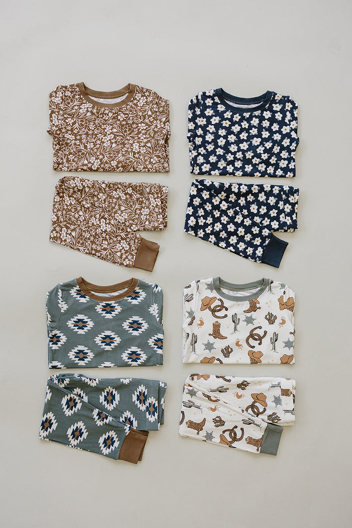Brown Floral Ribbed Bamboo Cozy Set