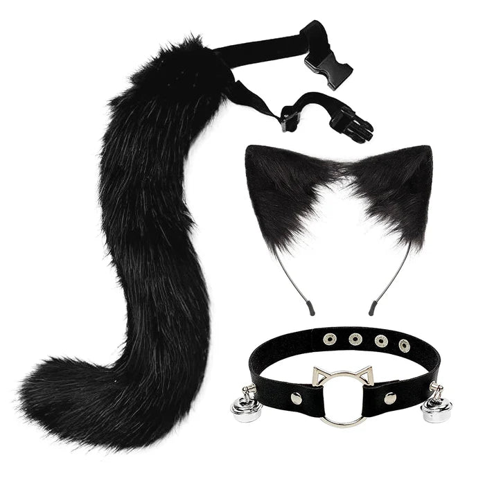 Cat Ears Tail Choker Necklace 3pc Set